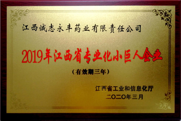 2019年江西專業(yè)化小巨人企業(yè)